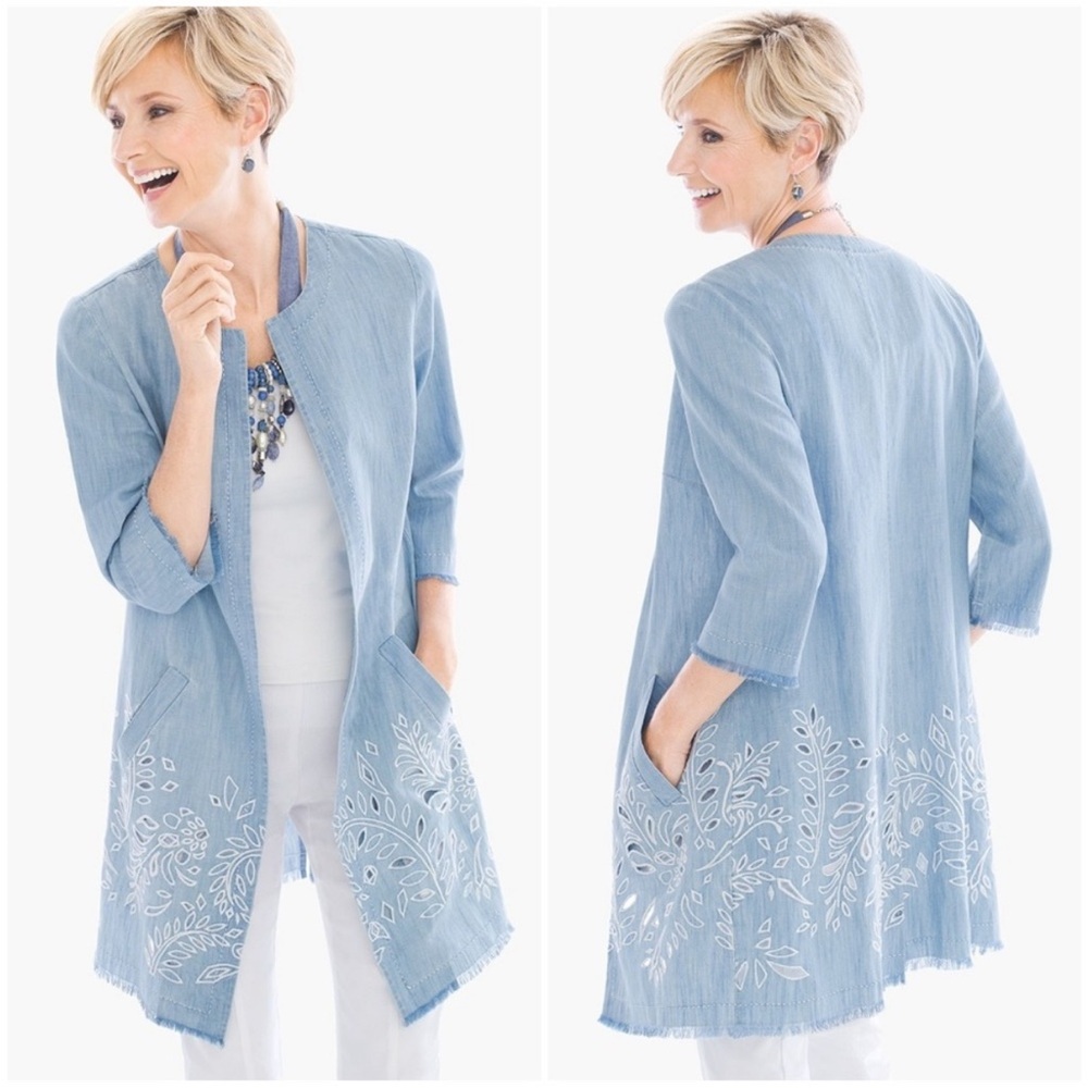 Chico’s Chambray Eyelet Detail Jacket size XL 3